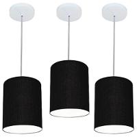 Kit/3 Lustre Pendente Cilíndrico Md-4012 Cúpula Em Tecido 18x25cm Preto - Bivolt - 1