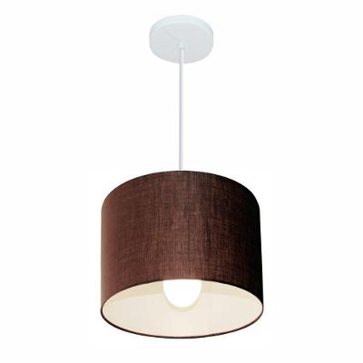 Lustre Pendente Cilíndrico Md-4054 Cúpula Em Tecido 30x21cm Café - Bivolt