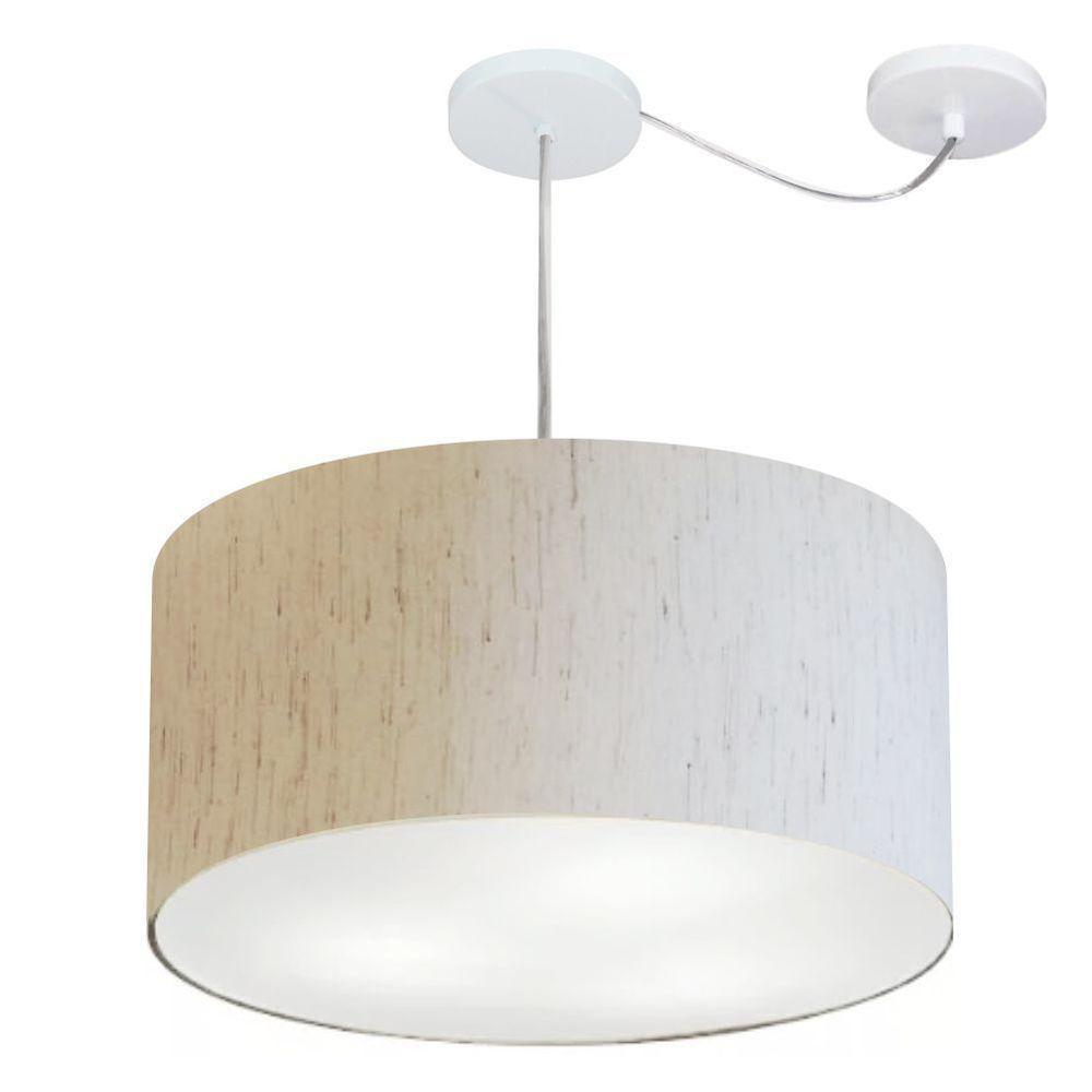 Lustre Pendente Cilíndrico Com Desvio Md-4261 Cúpula Em Tecido 50x30cm Linho Bege - Bivolt - 1
