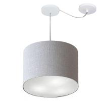 Lustre Pendente Cilíndrico Com Desvio Md-4237 Cúpula Em Tecido 40x30cm Rustico Cinza - Bivolt - 1