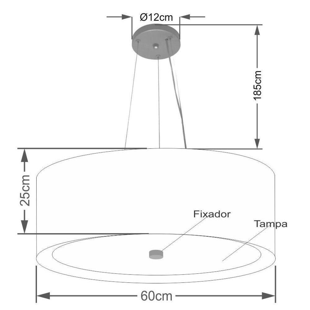 Lustre Pendente Cilíndrico Md-4013 Cúpula Em Tecido 60x25cm Rustico Cinza / Branco - Bivolt - 2