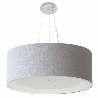Lustre Pendente Cilíndrico Md-4013 Cúpula Em Tecido 60x25cm Rustico Cinza / Branco - Bivolt