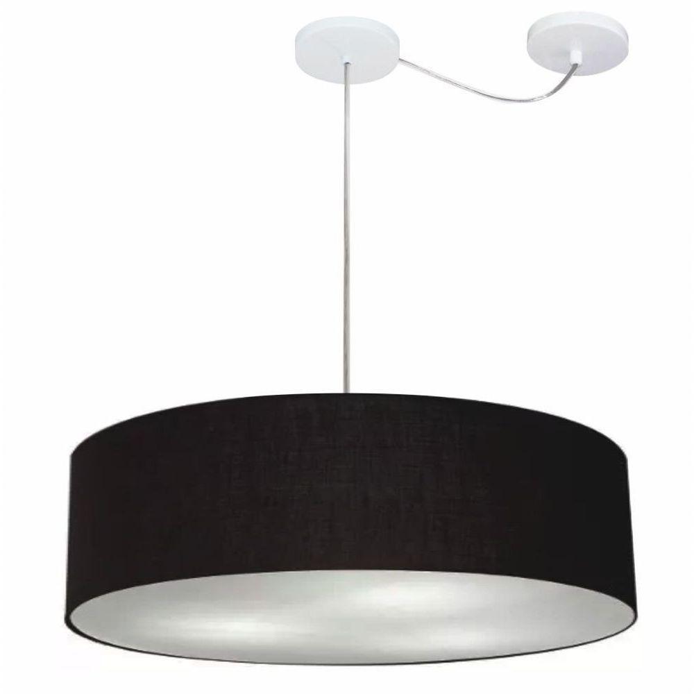 Lustre Pendente Cilíndrico Com Desvio Md-4265 Cúpula Em Tecido 60x15cm Preto - Bivolt - 1