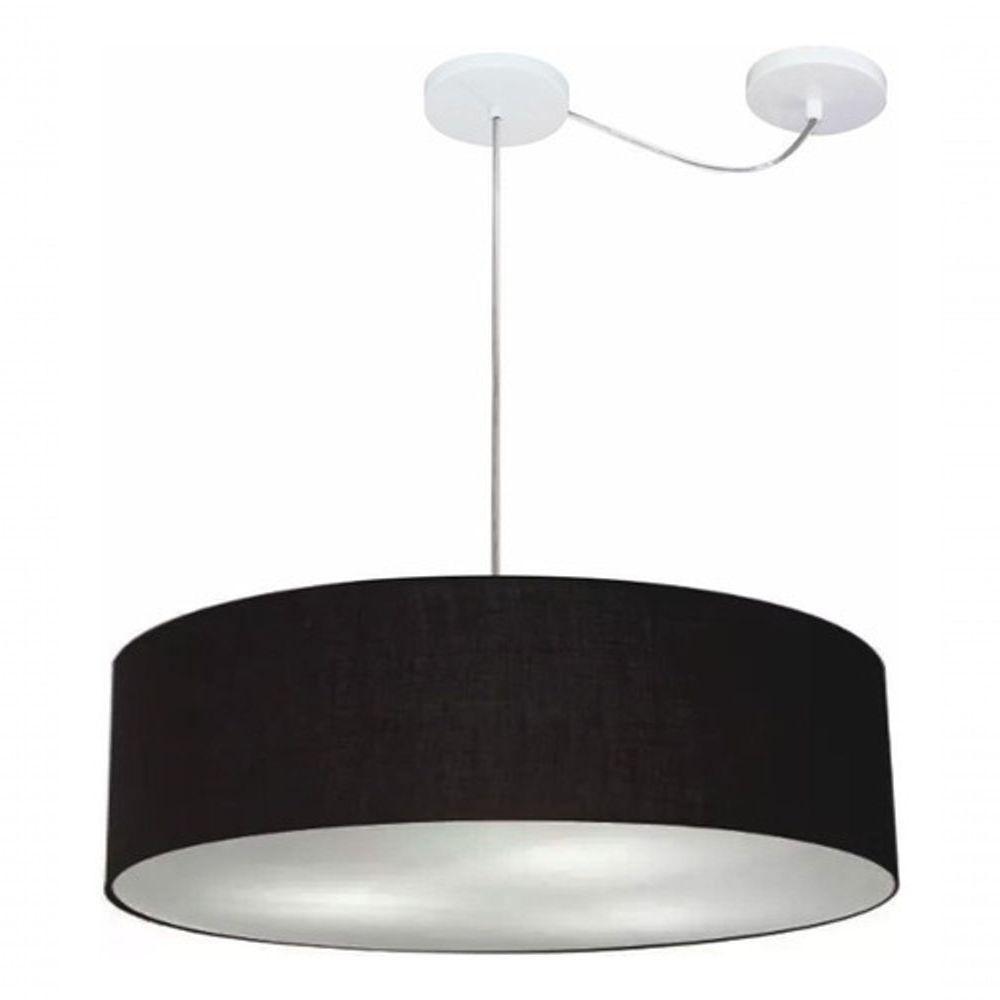 Lustre Pendente Cilíndrico Com Desvio Md-4265 Cúpula Em Tecido 60x15cm Preto - Bivolt - 3
