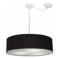 Lustre Pendente Cilíndrico Com Desvio Md-4265 Cúpula Em Tecido 60x15cm Preto - Bivolt - 3