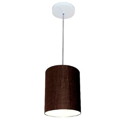 Lustre Pendente Cilíndrico Md-4012 Cúpula Em Tecido 18x25cm Café - Bivolt