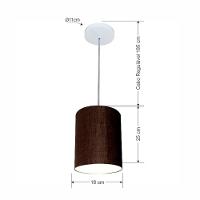Lustre Pendente Cilíndrico Md-4012 Cúpula Em Tecido 18x25cm Café - Bivolt - 3
