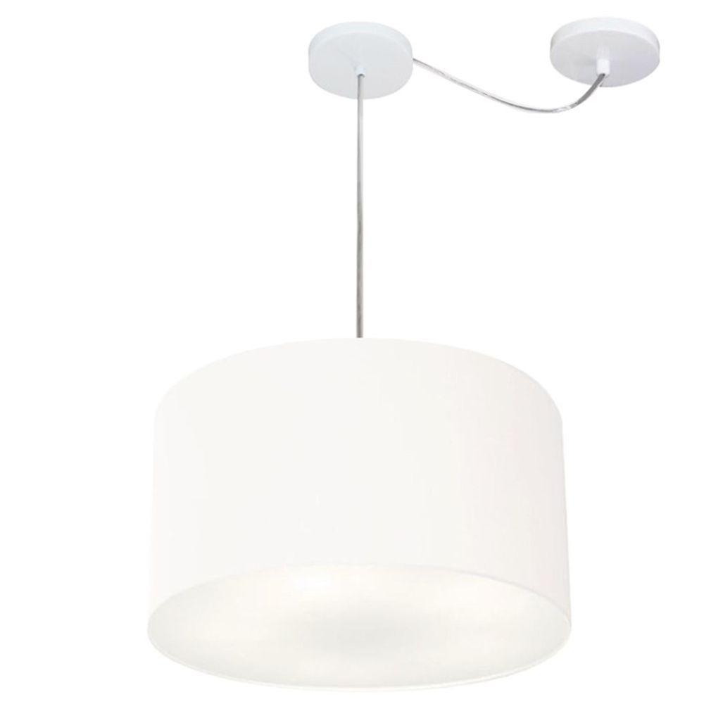 Lustre Pendente Cilíndrico Com Desvio De Centro Md-4166 Cúpula Em Tecido 40x25cm Branco - Bivolt - 1