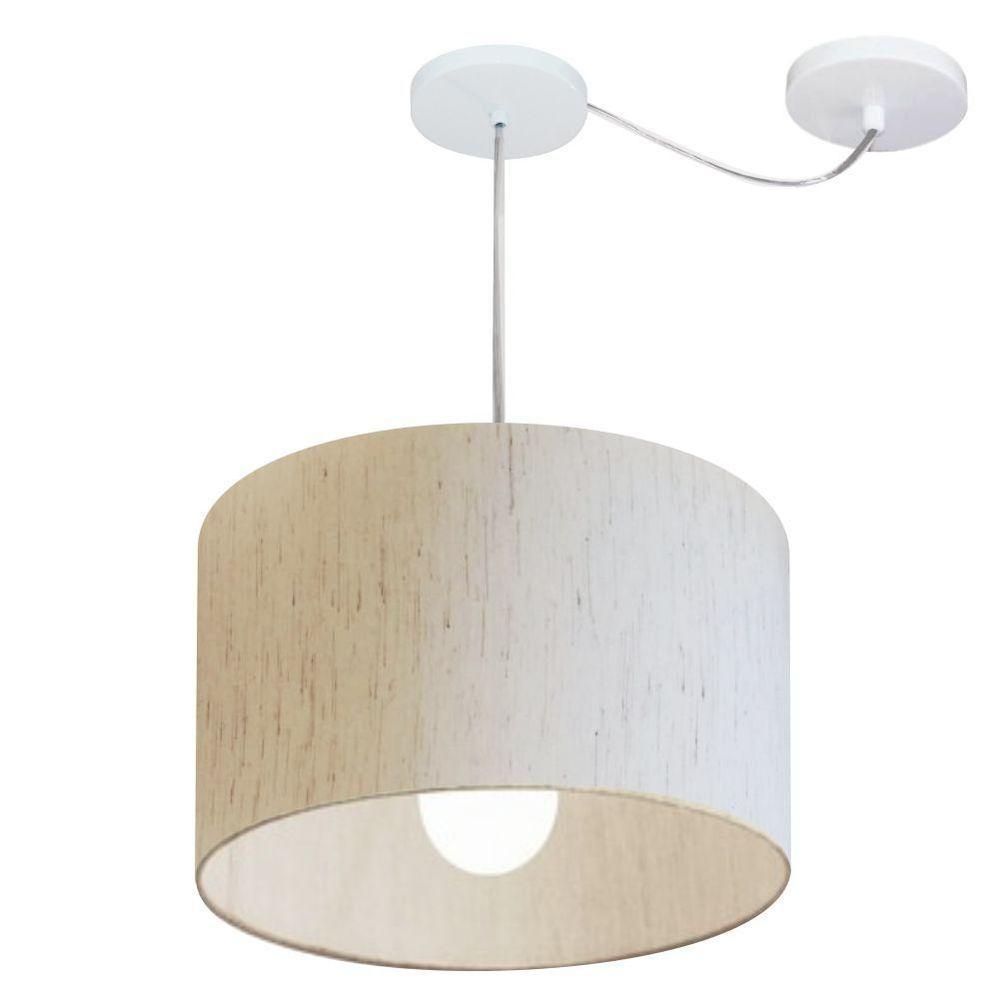 Lustre Pendente Cilíndrico Com Desvio Md-4226 Cúpula Em Tecido 40x25cm Linho Bege - Bivolt - 1