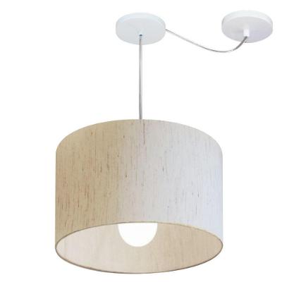 Lustre Pendente Cilíndrico Com Desvio Md-4226 Cúpula Em Tecido 40x25cm Linho Bege - Bivolt