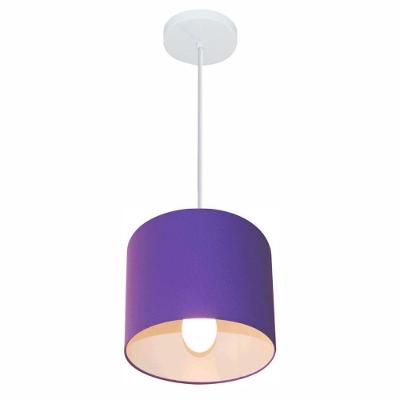 Lustre Pendente Cilíndrico Md-4046 Cúpula Em Tecido 18x18cm Roxo - Bivolt