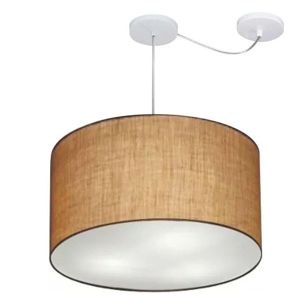 Lustre Pendente Cilíndrico Com Desvio Md-4239 Cúpula Em Tecido 45x30cm Palha - Bivolt - 1