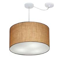 Lustre Pendente Cilíndrico Com Desvio Md-4239 Cúpula Em Tecido 45x30cm Palha - Bivolt - 1