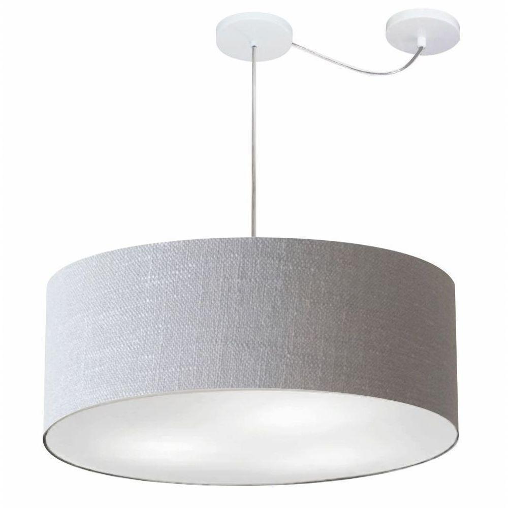Lustre Pendente Cilíndrico Com Desvio Md-4266 Cúpula Em Tecido 60x21cm Rustico Cinza - Bivolt - 1