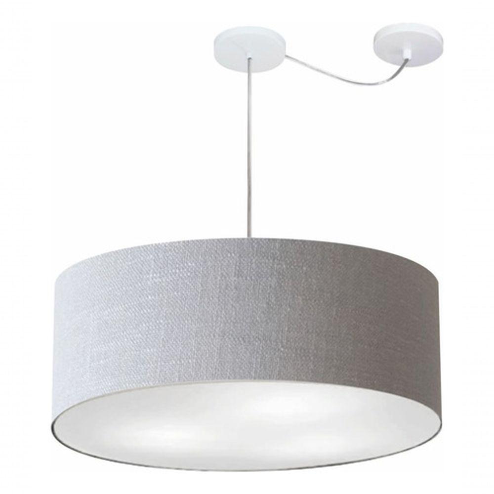 Lustre Pendente Cilíndrico Com Desvio Md-4266 Cúpula Em Tecido 60x21cm Rustico Cinza - Bivolt - 3