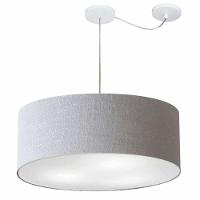 Lustre Pendente Cilíndrico Com Desvio Md-4266 Cúpula Em Tecido 60x21cm Rustico Cinza - Bivolt - 1