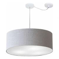 Lustre Pendente Cilíndrico Com Desvio Md-4266 Cúpula Em Tecido 60x21cm Rustico Cinza - Bivolt - 3