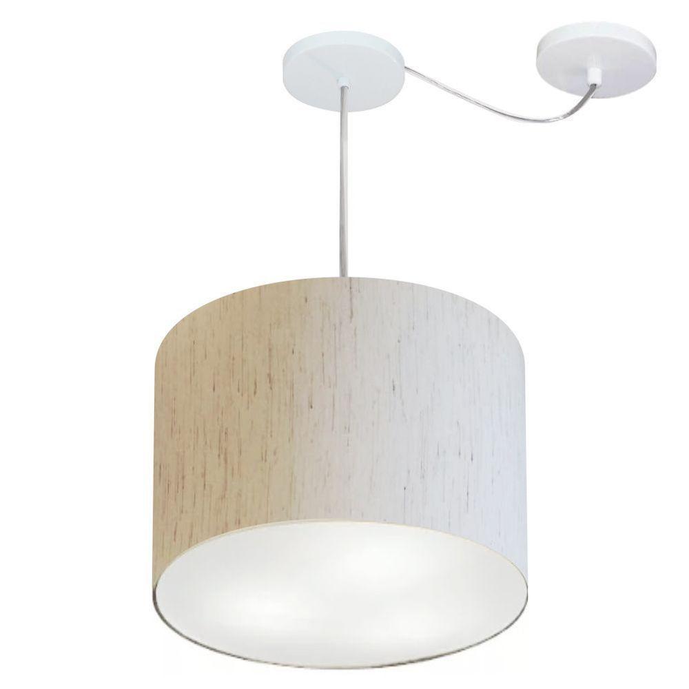 Lustre Pendente Cilíndrico Com Desvio Md-4258 Cúpula Em Tecido 40x30cm Linho Bege - Bivolt - 1