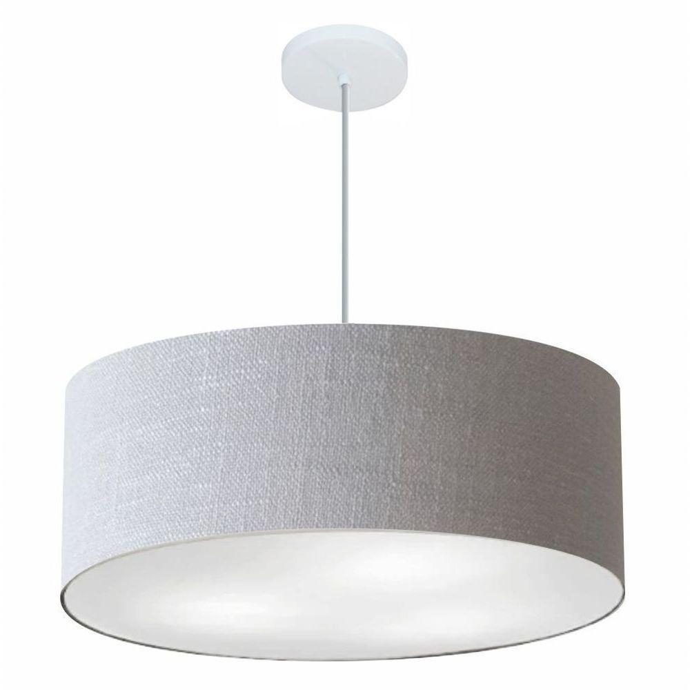 Lustre Pendente Cilíndrico Md-4079 Cúpula Em Tecido 60x21cm Rustico Cinza - Bivolt - 1