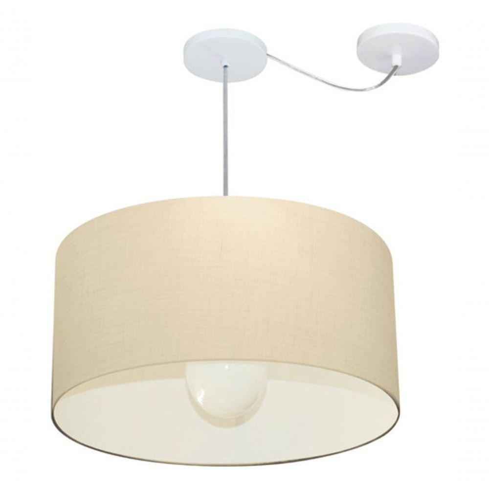 Lustre Pendente Cilíndrico Com Desvio Md-4232 Cúpula Em Tecido 55x25cm Algodão Crú - Bivolt - 3