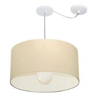 Lustre Pendente Cilíndrico Com Desvio Md-4232 Cúpula Em Tecido 55x25cm Algodão Crú - Bivolt - 3