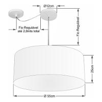 Lustre Pendente Cilíndrico Com Desvio Md-4232 Cúpula Em Tecido 55x25cm Algodão Crú - Bivolt - 4