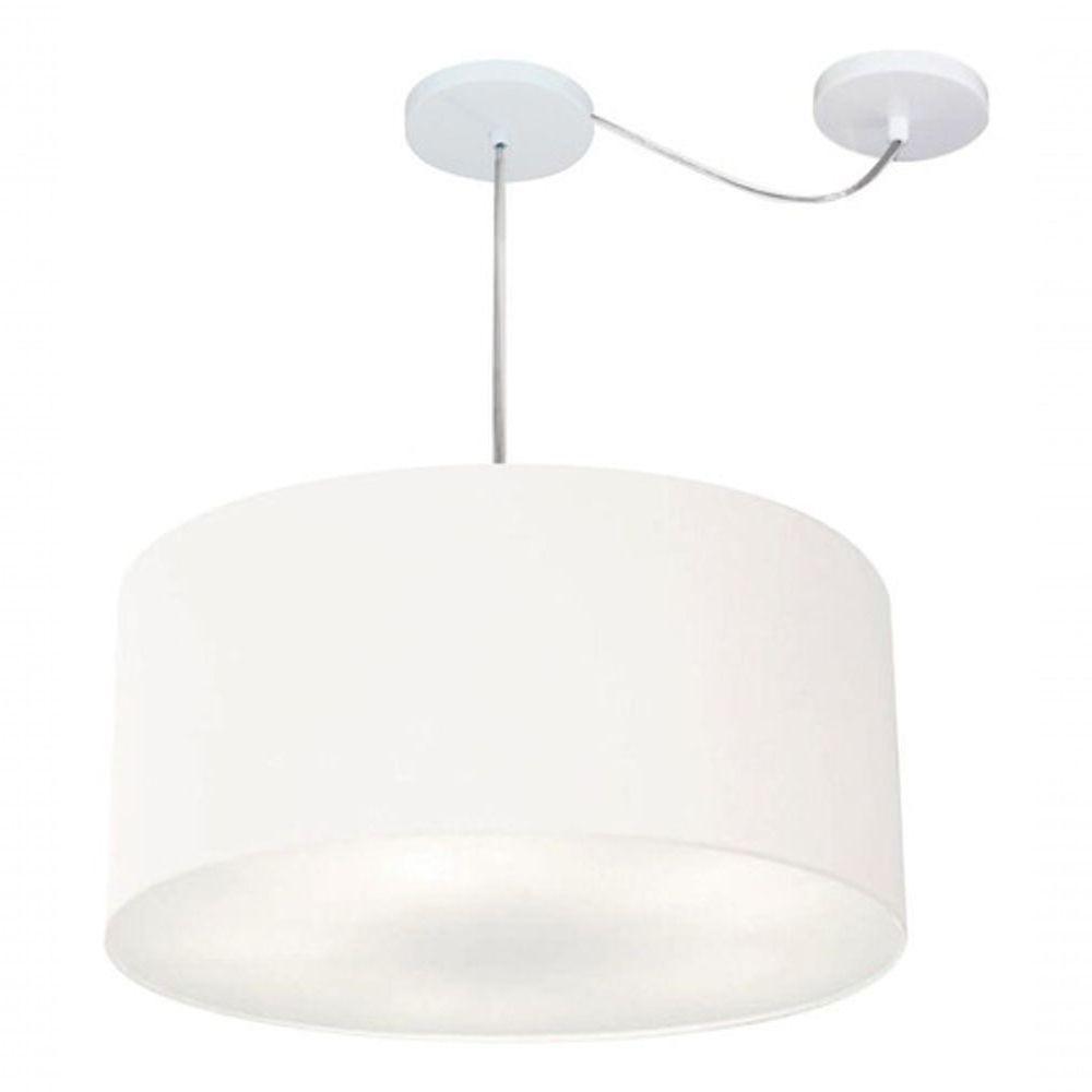 Lustre Pendente Cilíndrico Com Desvio Md-4252 Cúpula Em Tecido 55x25cm Branco - Bivolt - 3
