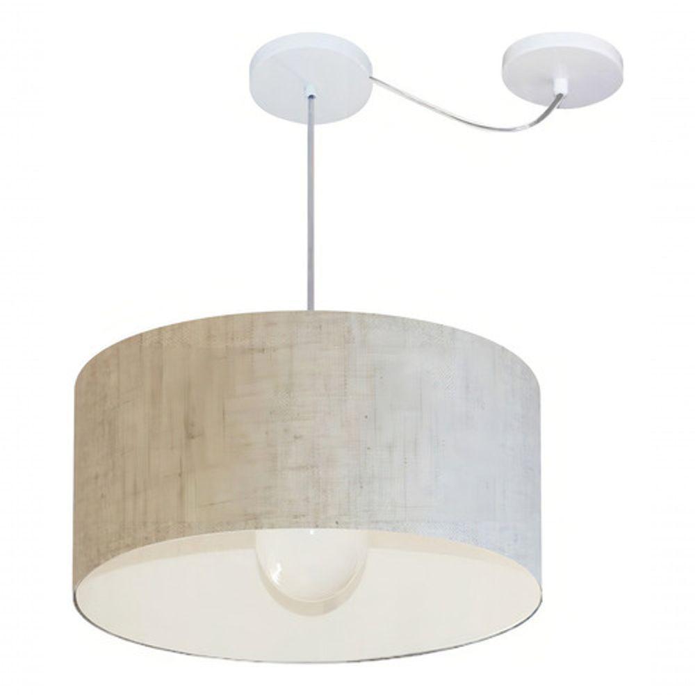 Lustre Pendente Cilíndrico Com Desvio Md-4230 Cúpula Em Tecido 50x25cm Rustico Bege - Bivolt - 3