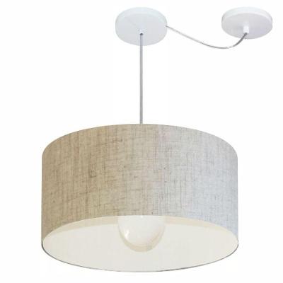 Lustre Pendente Cilíndrico Com Desvio Md-4230 Cúpula Em Tecido 50x25cm Rustico Bege - Bivolt
