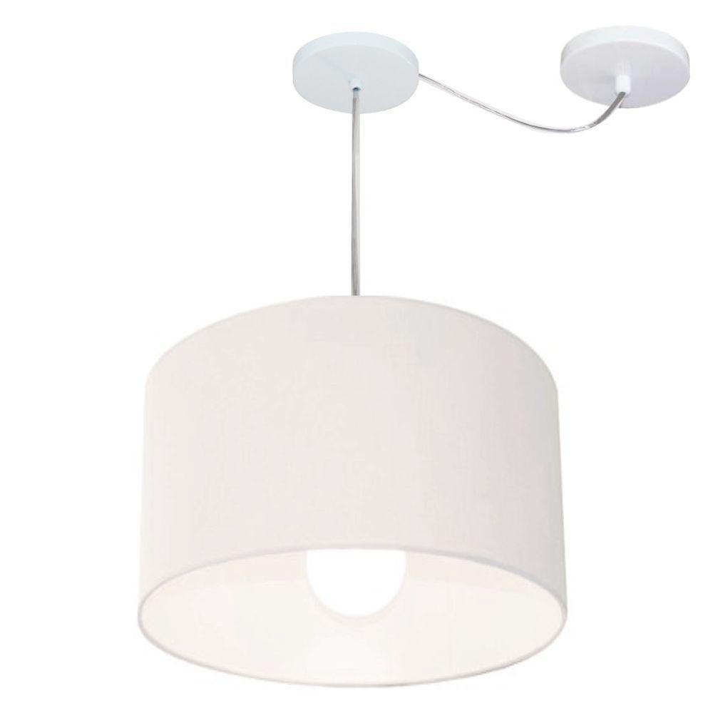 Lustre Pendente Cilíndrico Com Desvio Md-4226 Cúpula Em Tecido 40x25cm Branco - Bivolt - 1