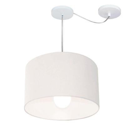 Lustre Pendente Cilíndrico Com Desvio Md-4226 Cúpula Em Tecido 40x25cm Branco - Bivolt