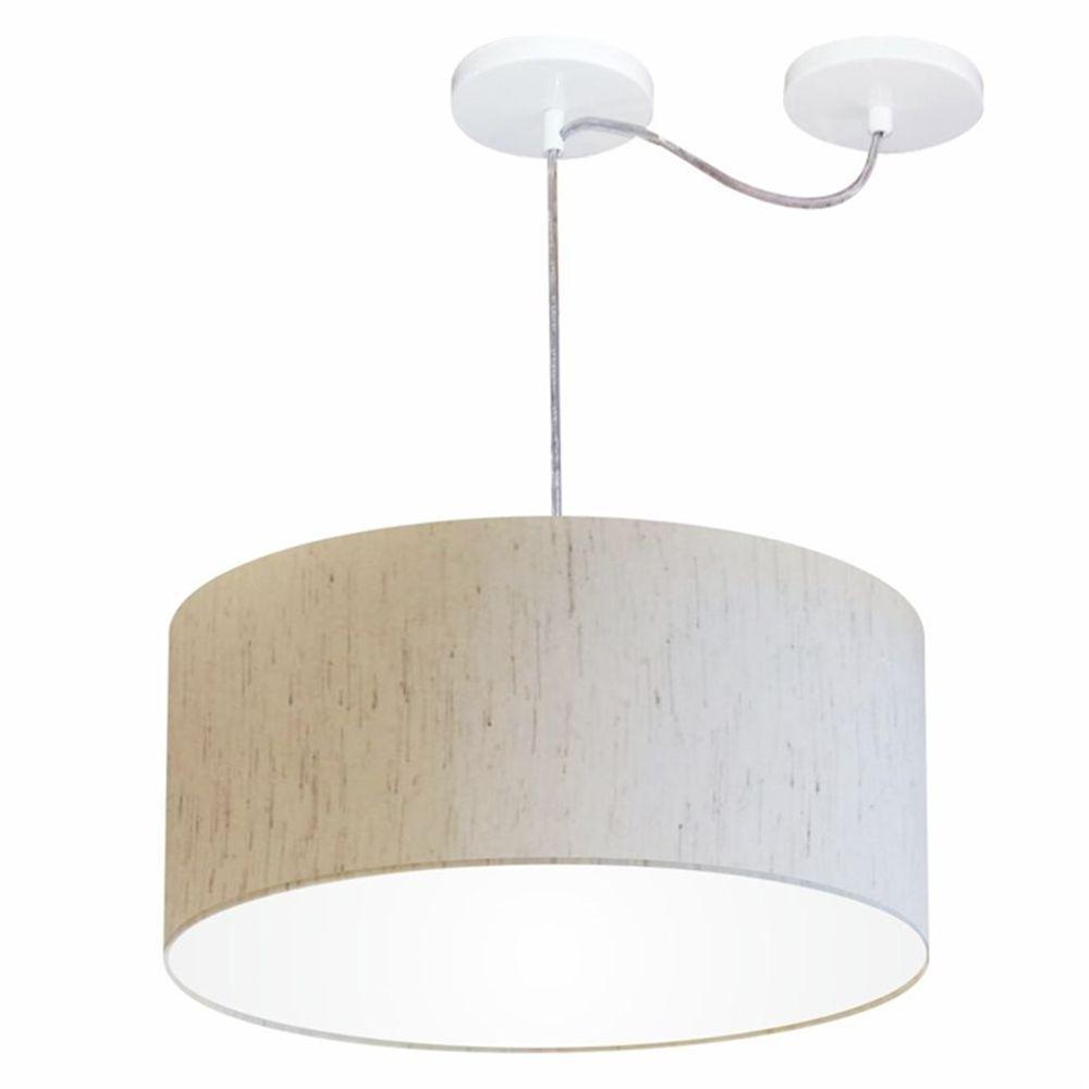 Lustre Pendente Cilíndrico Com Desvio De Centro Md-4151 Cúpula 50x25cm Linho Bege - Bivolt - 1