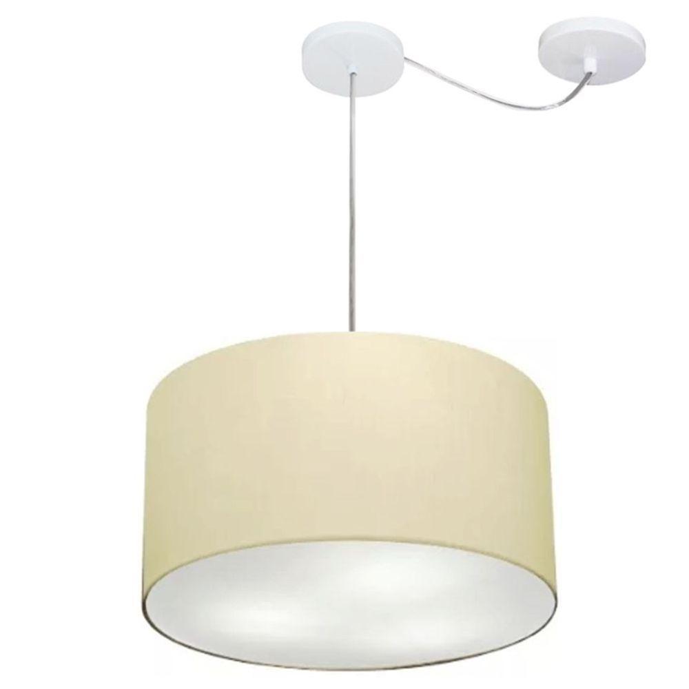 Lustre Pendente Cilíndrico Com Desvio De Centro Md-4163 Cúpula Em Tecido 40x25cm Algodão Crú - Bivolt - 1