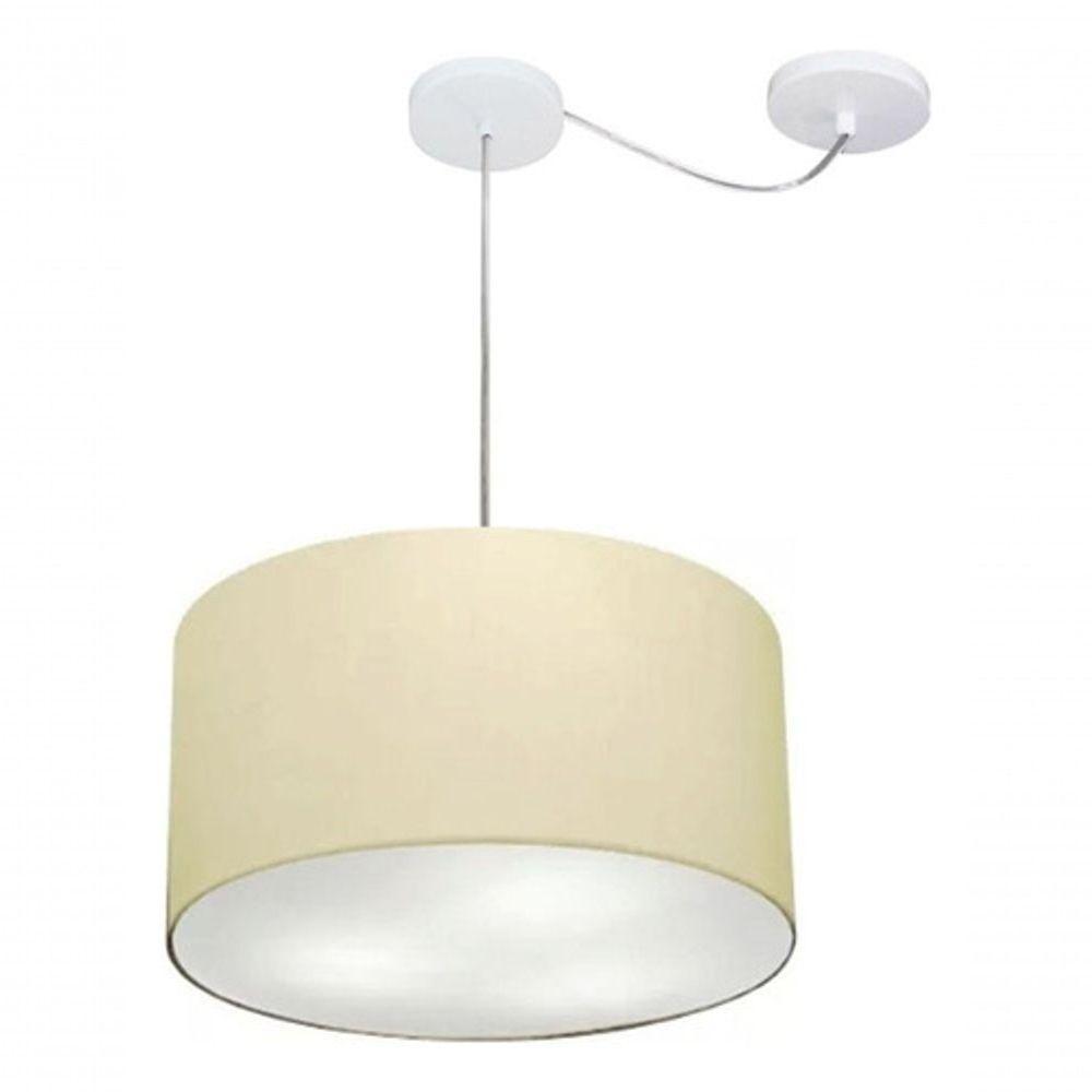 Lustre Pendente Cilíndrico Com Desvio De Centro Md-4163 Cúpula Em Tecido 40x25cm Algodão Crú - Bivolt - 3