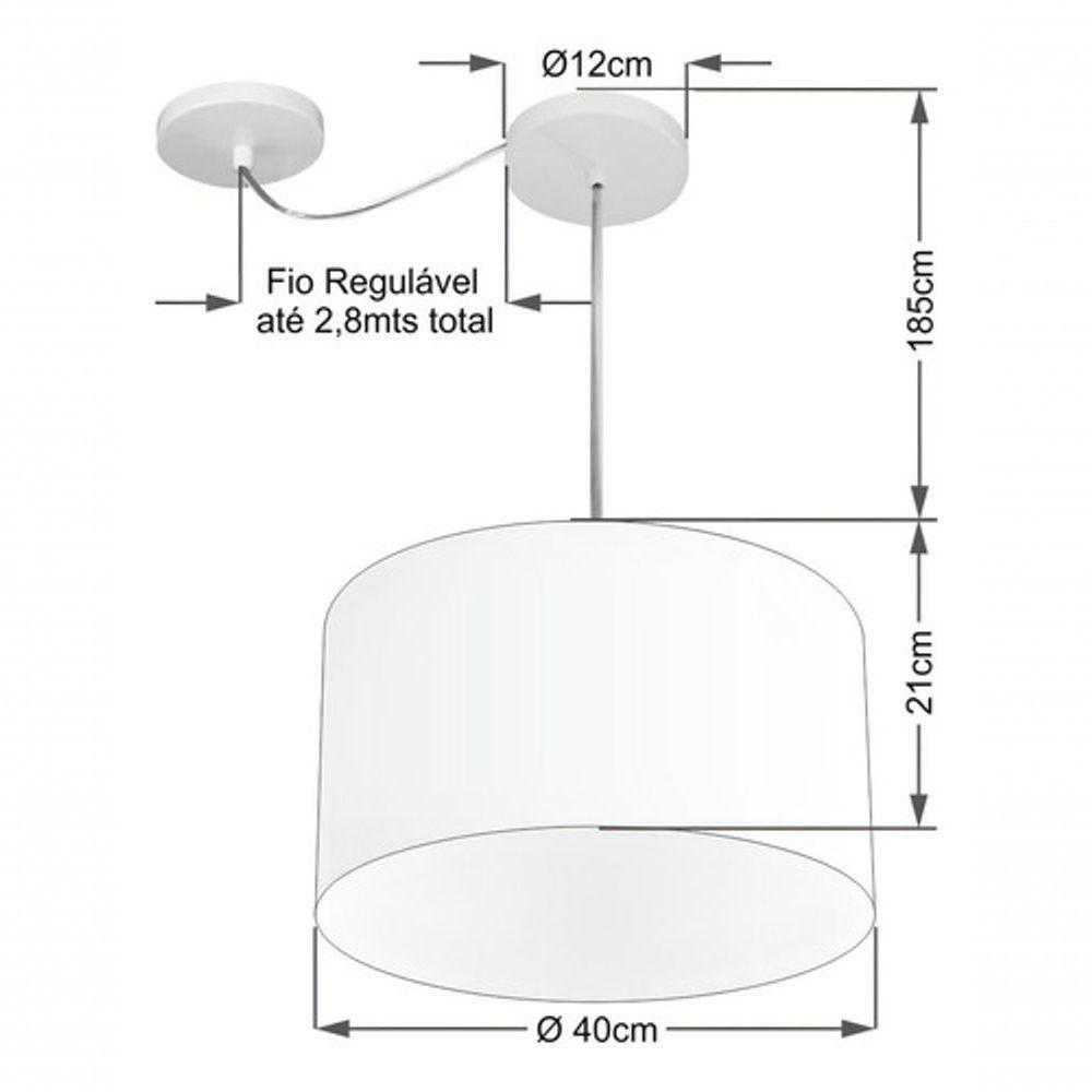 Lustre Pendente Cilíndrico Com Desvio De Centro Md-4256 Cúpula Em Tecido 40x21cm Palha - Bivolt - 4