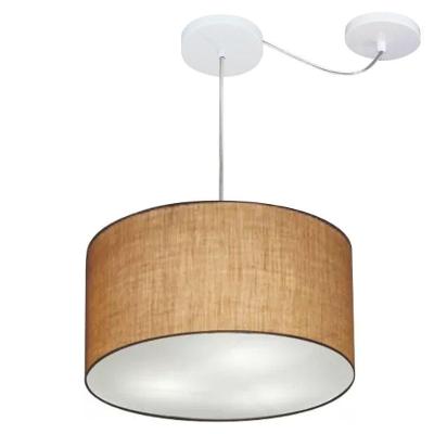 Lustre Pendente Cilíndrico Com Desvio De Centro Md-4256 Cúpula Em Tecido 40x21cm Palha - Bivolt