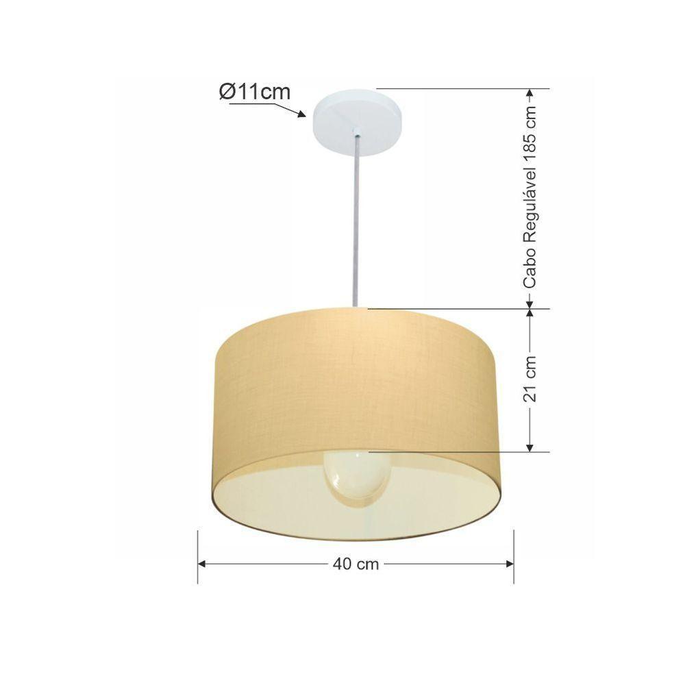 Lustre Pendente Cilíndrico Md-4031 Cúpula Em Tecido 40x21cm Algodão Crú - Bivolt - 2