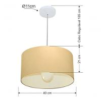 Lustre Pendente Cilíndrico Md-4031 Cúpula Em Tecido 40x21cm Algodão Crú - Bivolt - 6