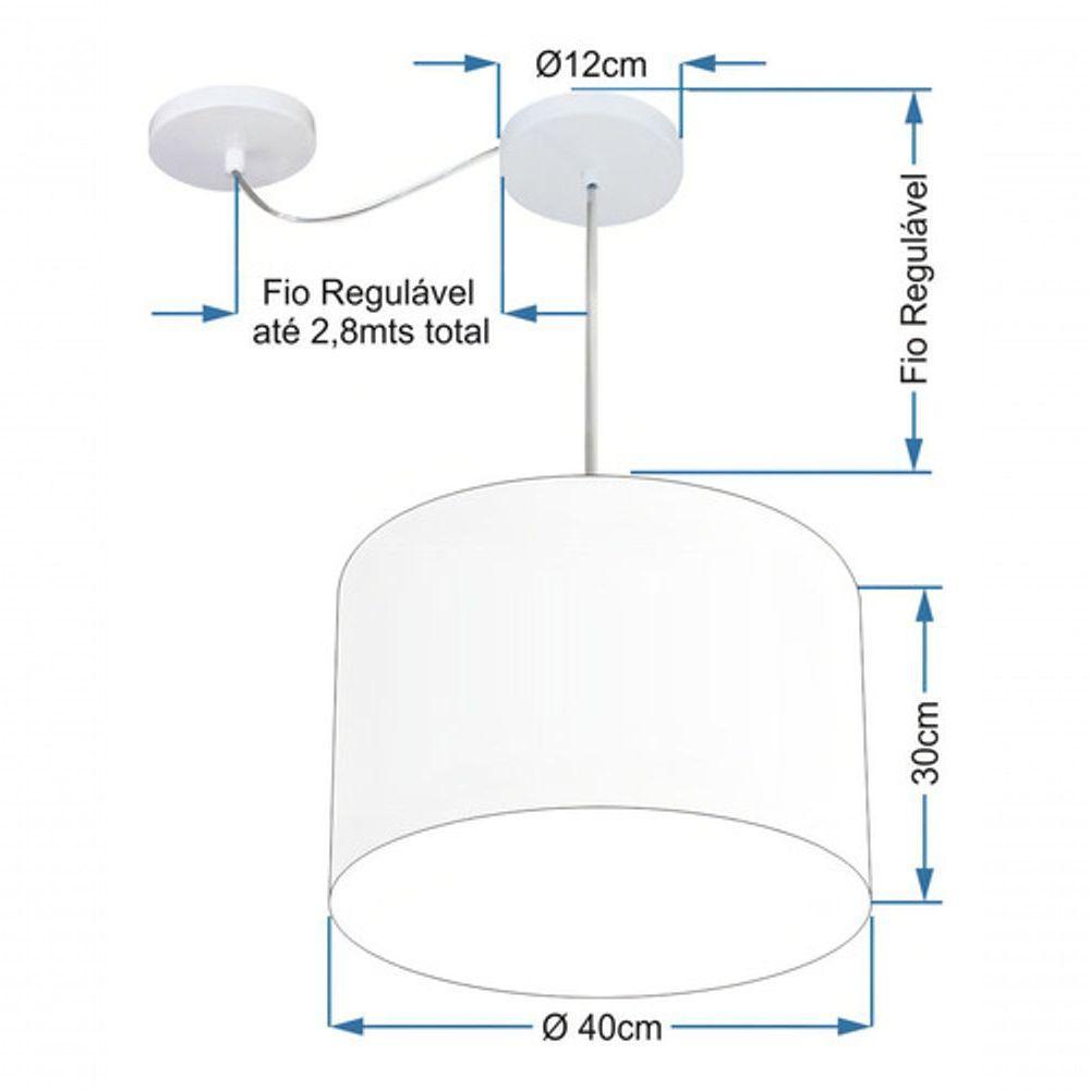 Lustre Pendente Cilíndrico Com Desvio Md-4258 Cúpula Em Tecido 40x30cm Rustico Bege - Bivolt - 4