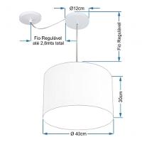 Lustre Pendente Cilíndrico Com Desvio Md-4258 Cúpula Em Tecido 40x30cm Rustico Bege - Bivolt - 4