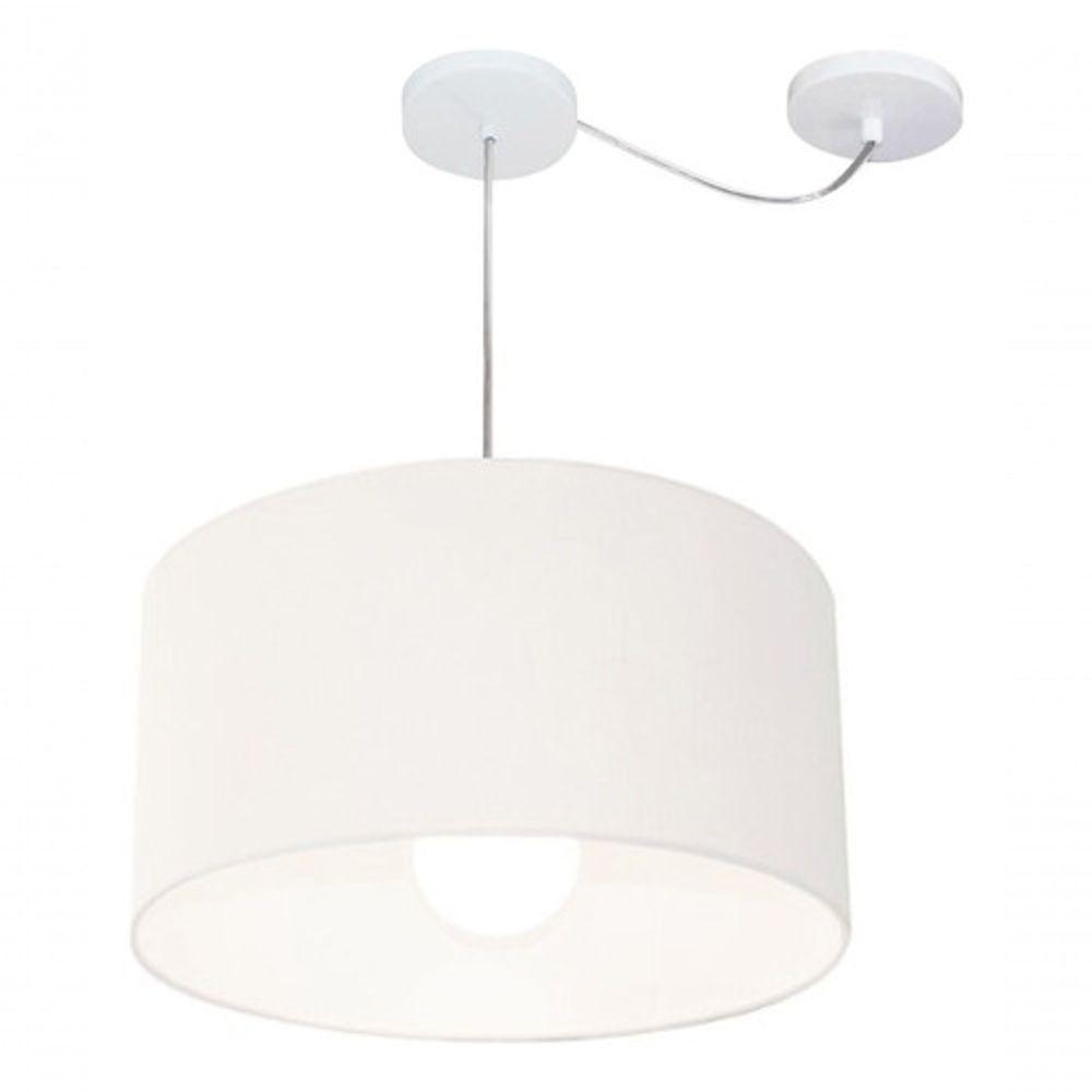 Lustre Pendente Cilíndrico Com Desvio Md-4229 Cúpula Em Tecido 45x30cm Branco - Bivolt - 3
