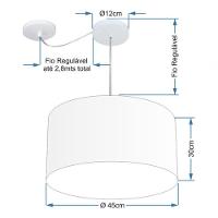Lustre Pendente Cilíndrico Com Desvio Md-4229 Cúpula Em Tecido 45x30cm Branco - Bivolt - 4