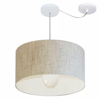 Lustre Pendente Cilíndrico Com Desvio Md-4231 Cúpula Em Tecido 50x30cm Rustico Bege - Bivolt