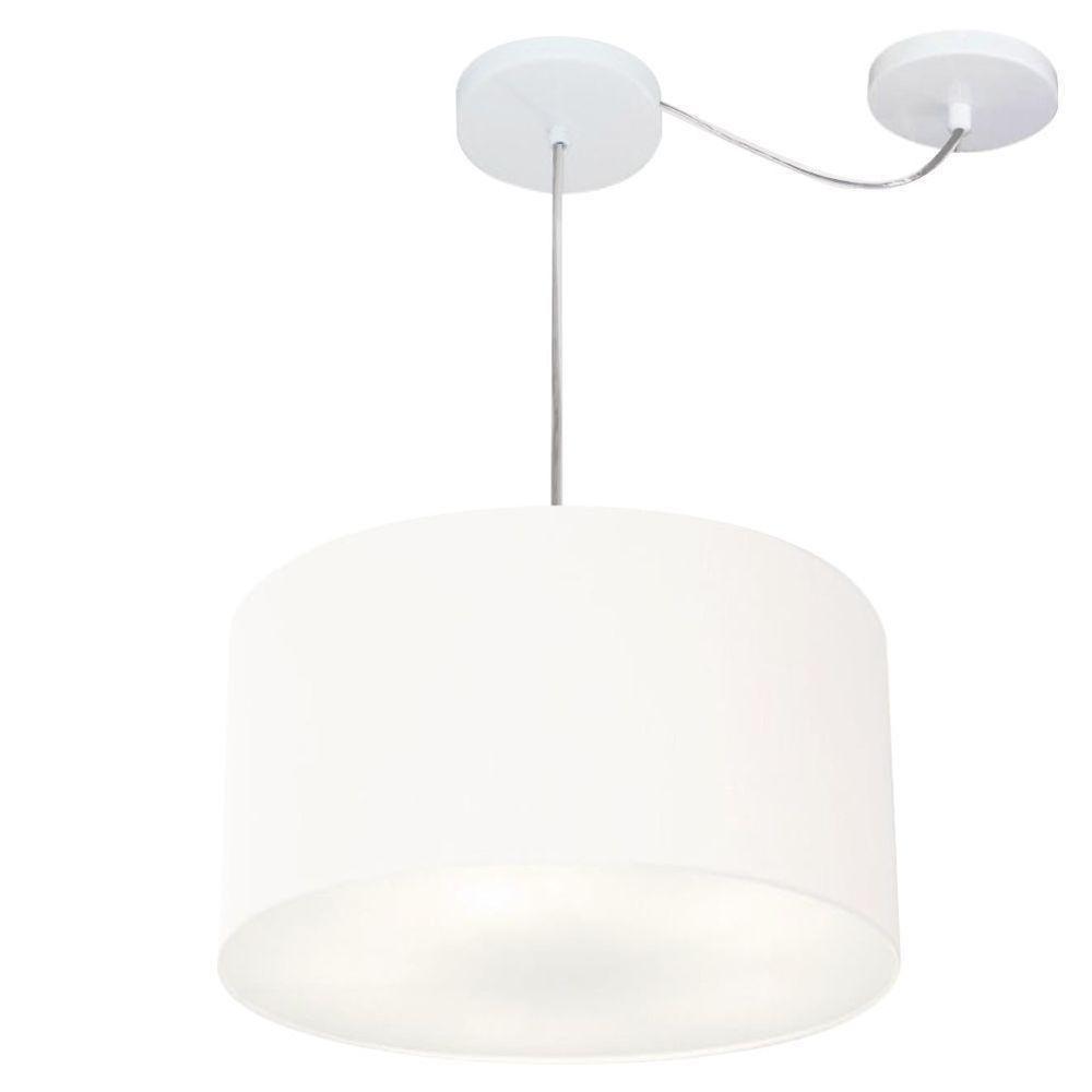 Lustre Pendente Cilíndrico Com Desvio De Centro Md-4256 Cúpula Em Tecido 40x21cm Branco - Bivolt - 1