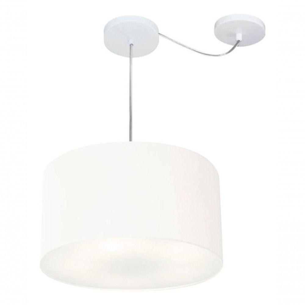 Lustre Pendente Cilíndrico Com Desvio De Centro Md-4256 Cúpula Em Tecido 40x21cm Branco - Bivolt - 3