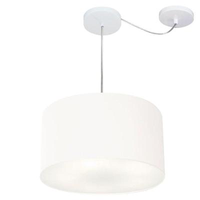 Lustre Pendente Cilíndrico Com Desvio De Centro Md-4256 Cúpula Em Tecido 40x21cm Branco - Bivolt
