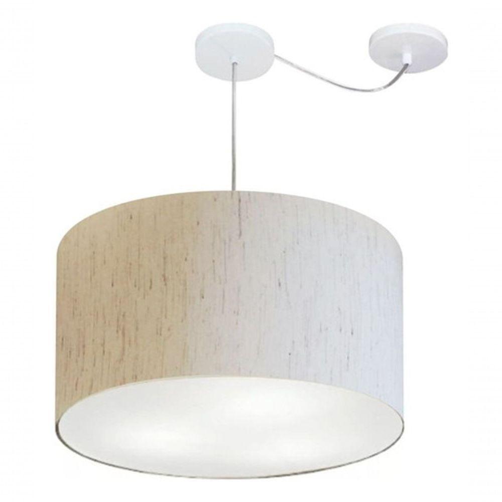 Lustre Pendente Cilíndrico Com Desvio De Centro Md-4167 Cúpula Em Tecido 60x30cm Linho Bege - Bivolt - 3
