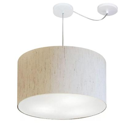 Lustre Pendente Cilíndrico Com Desvio De Centro Md-4167 Cúpula Em Tecido 60x30cm Linho Bege - Bivolt