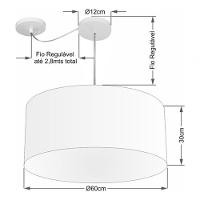 Lustre Pendente Cilíndrico Com Desvio De Centro Md-4167 Cúpula Em Tecido 60x30cm Linho Bege - Bivolt - 4