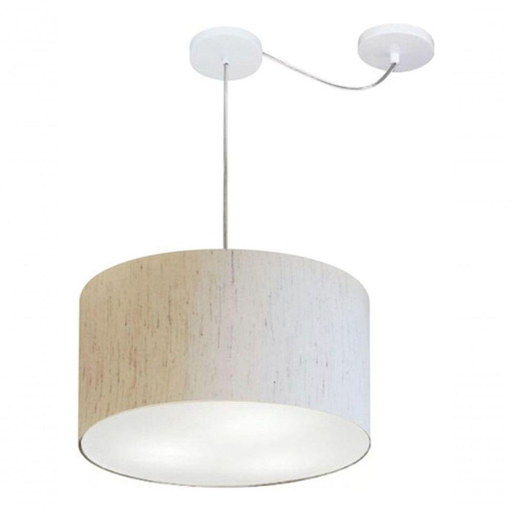 Lustre Pendente Cilíndrico Com Desvio De Centro Md-4166 Cúpula Em Tecido 40x25cm Linho Bege - Bivolt - 3